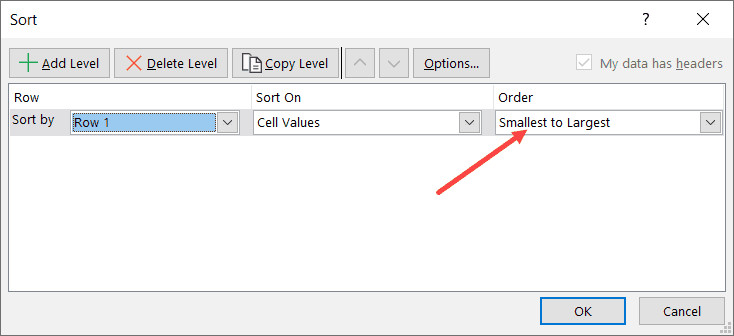 Chọn thứ tự sắp xếp từ nhỏ đến lớn