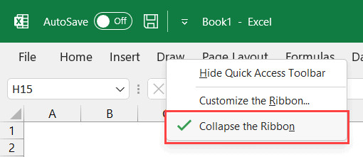 Chọn tính năng thu gọn ribbon để tiết kiệm không gian