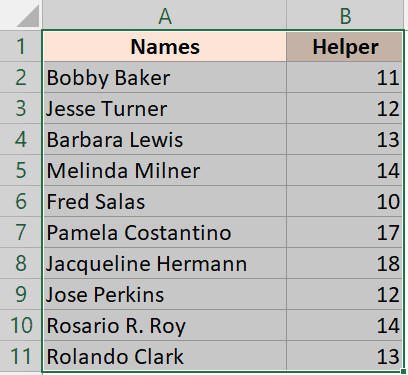 Chọn toàn bộ vùng dữ liệu bao gồm cả cột phụ