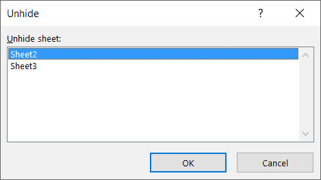 Chọn trang tính cụ thể cần bỏ ẩn trong danh sách