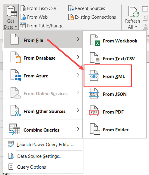 Chọn tùy chọn From XML trong danh sách From File để nhập dữ liệu XML