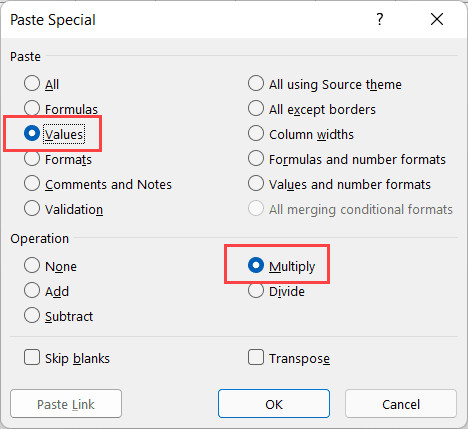 Chọn tùy chọn Multiply trong hộp thoại