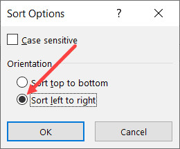 Chọn tùy chọn Sort left to right