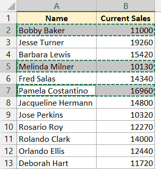 Chọn và sao chép các hàng không liền kề trong bảng dữ liệu