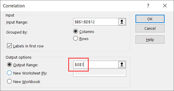 Chọn vị trí xuất kết quả tại ô G1