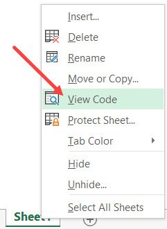 Chọn View Code để mở trình soạn thảo VB Editor
