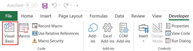 Chọn Visual Basic để mở trình biên tập mã VBA