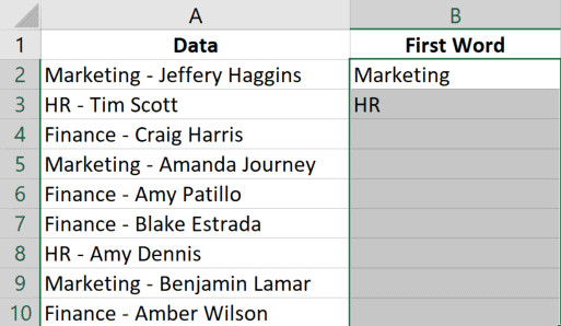 Chọn vùng dữ liệu cần áp dụng Flash Fill