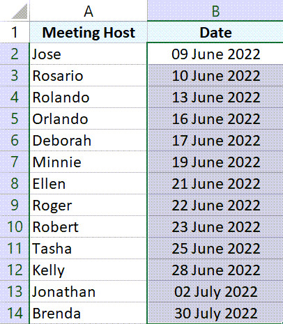 Chọn vùng dữ liệu ngày tháng cần tô màu trong Excel