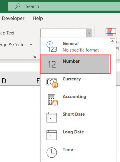 Chuyển đổi định dạng sang Number trong tab Home