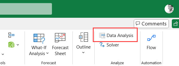 Click on Data Analysis