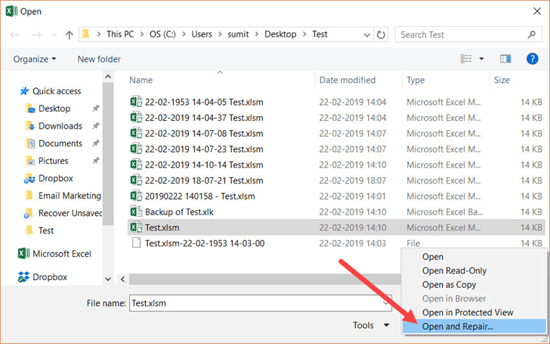 Click on Open and Repair