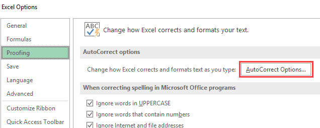 Click on the Autocorrect Option