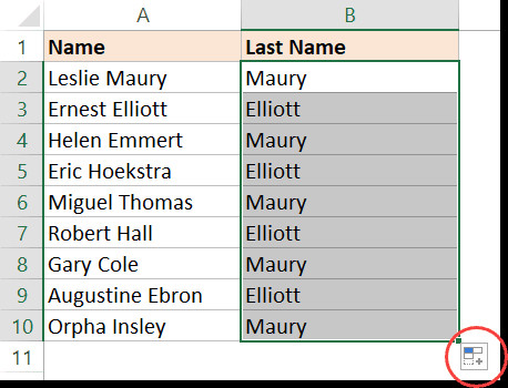 Click on the Autofill option icon