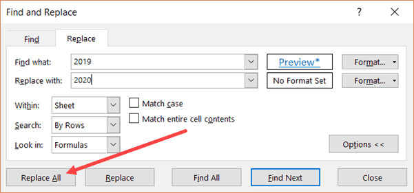 Click on the Replace ALL button