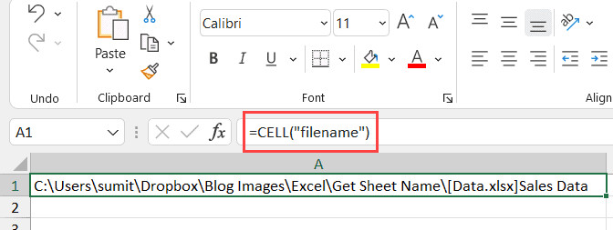 Công thức CELL để lấy tên workbook và địa chỉ đầy đủ