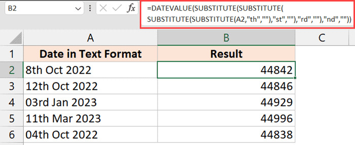 Công thức lồng nhau để loại bỏ các hậu tố ngày tháng tiếng Anh