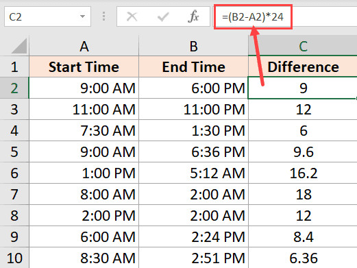 Công thức quy đổi chênh lệch thời gian ra đơn vị giờ