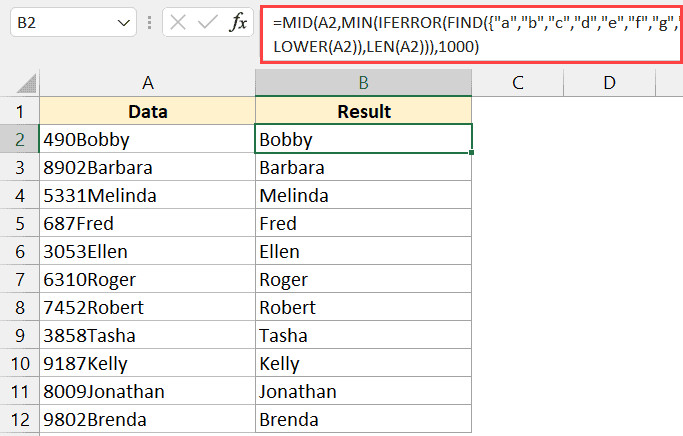 Công thức tách chữ ra khỏi chuỗi số ban đầu