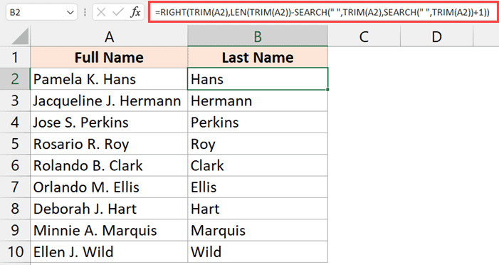 Công thức tách tên có tên đệm