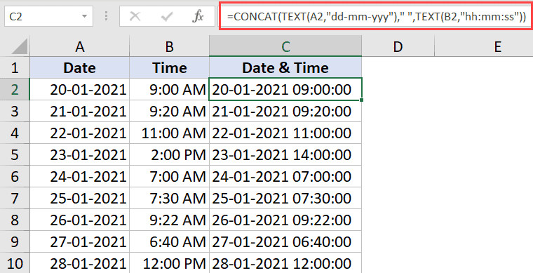 Công thức TEXT kết hợp ngày giờ