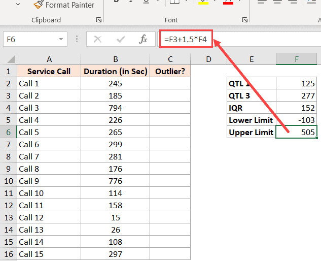 Công thức tính giới hạn trên để xác định outlier dương