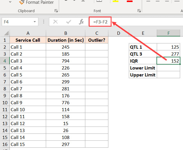 Công thức tính khoảng tứ phân vị IQR bằng cách lấy Q3 trừ Q1
