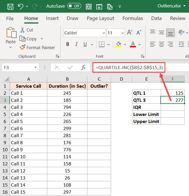 Công thức tính Tứ phân vị thứ ba Q3 trong Excel