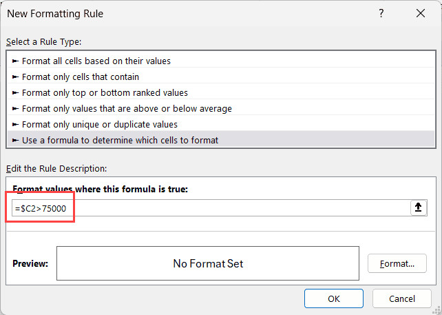 Công thức và định dạng có điều kiện để tô sáng hàng dựa trên giá trị doanh số