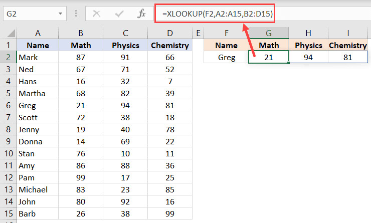 Công thức XLOOKUP trả về toàn bộ hàng dữ liệu cùng lúc