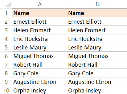 Copy Names dataset in Adjacent column