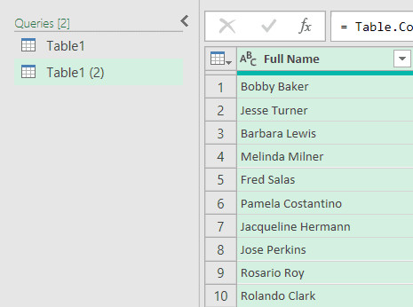 Cột Full Name mới đã được tạo ra thay thế các cột cũ