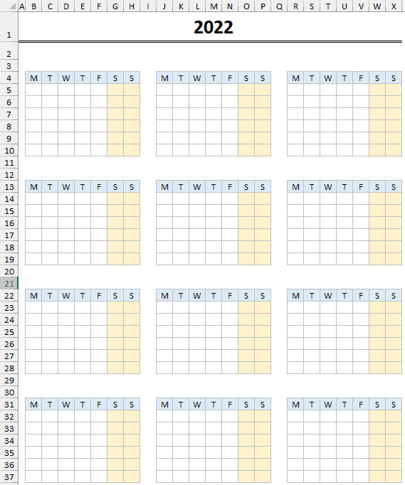 Create an outline for the calendar