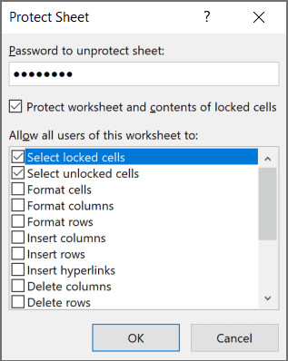 Cửa sổ nhập mật khẩu bảo vệ bảng tính Excel
