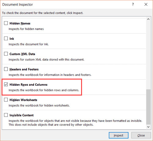 Đảm bảo đã tích chọn mục Hidden Rows and Columns
