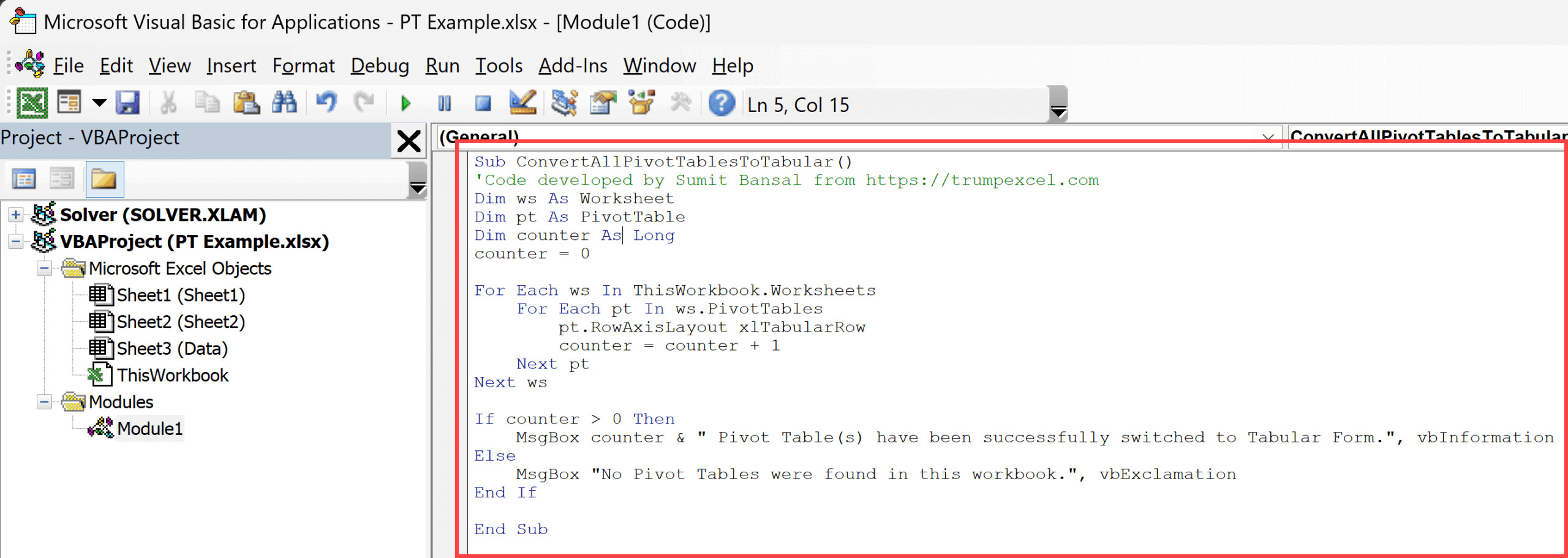 Dán đoạn mã VBA đã sao chép vào cửa sổ Module
