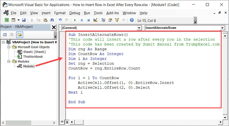Dán đoạn mã VBA vào cửa sổ module vừa tạo