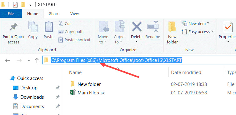 Dán đường dẫn XLStart vào thanh địa chỉ thư mục để truy cập