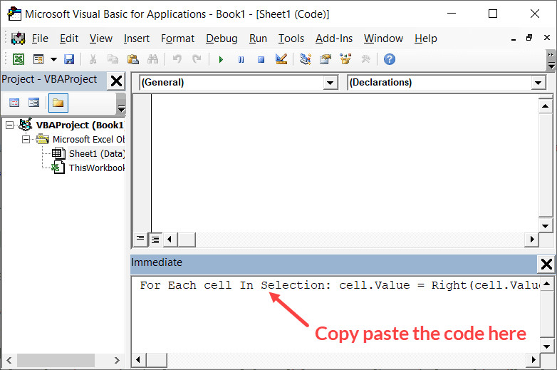 Dán mã vào Immediate Window và nhấn Enter