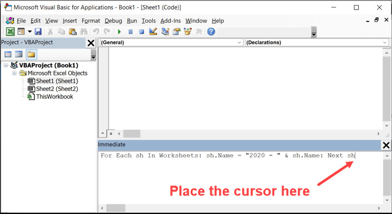 Đặt con trỏ chuột cuối dòng lệnh để chạy mã