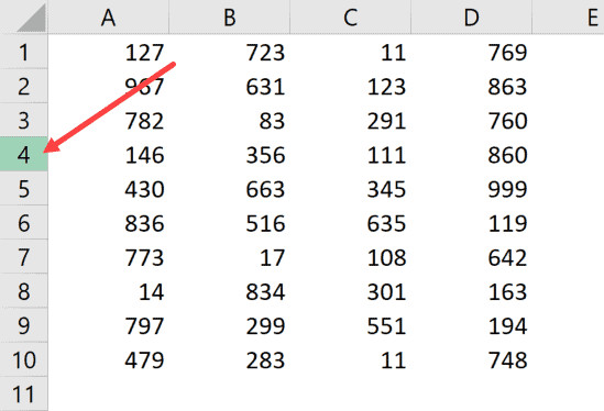 Đặt con trỏ chuột lên số hàng cần chọn
