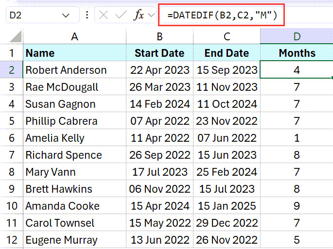 DATEDIF formula to convert days to month