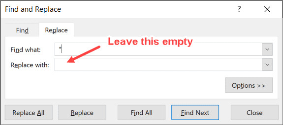 Để trống ô Replace with để xóa ký tự thừa