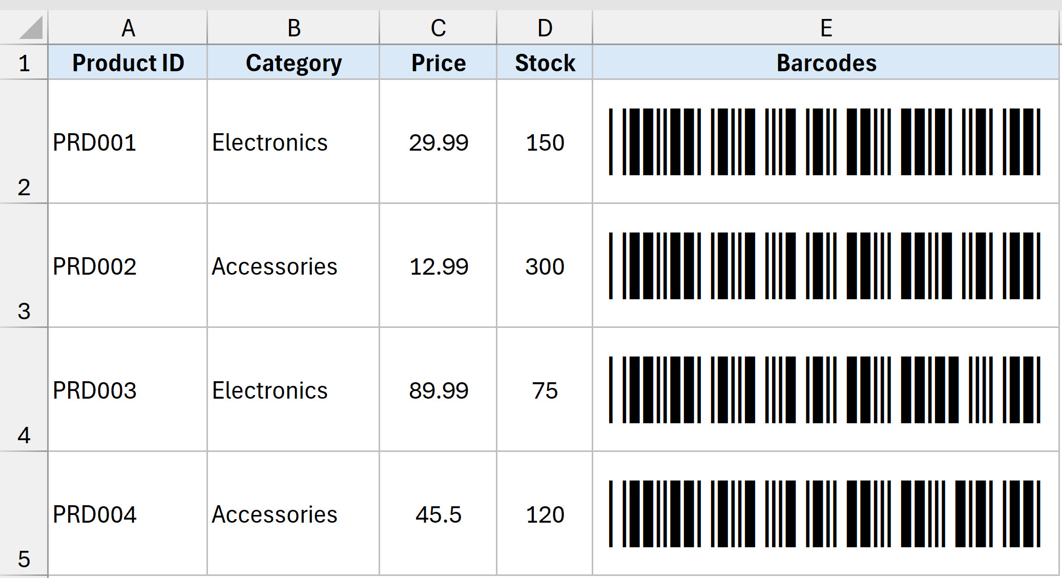 Điều chỉnh kích thước font và ô tính để mã vạch hiển thị rõ ràng