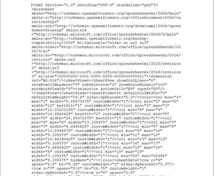 Đoạn mã code hiển thị bên trong file XML
