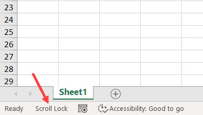 Dòng chữ Scroll Lock hiển thị trên thanh trạng thái Excel để báo hiệu tính năng đang bật