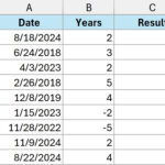 Dữ liệu mẫu để cộng năm vào ngày trong Excel với các cột ngày gốc và số năm