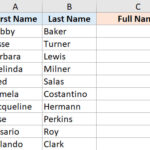 Dữ liệu mẫu gồm cột Họ và cột Tên riêng biệt cần được gộp lại