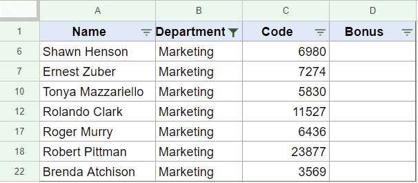 Dữ liệu mẫu trên Google Sheets