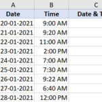 Dữ liệu ngày và giờ nằm ở hai cột riêng biệt trong Excel